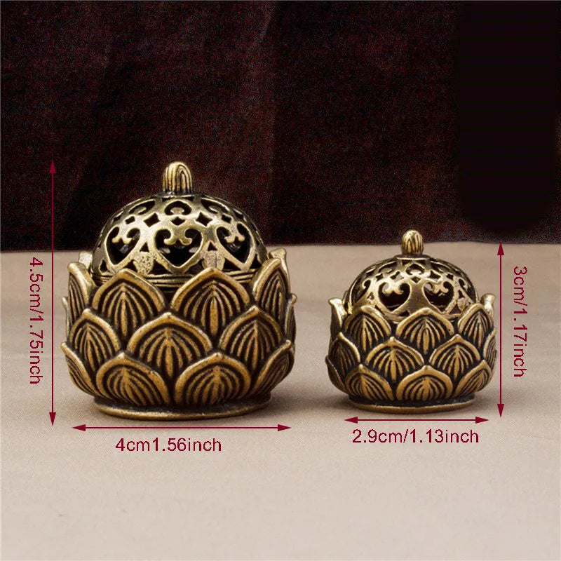 Brûleur d’Encens Lotus – Style Bouddhiste en Alliage Cuivré, Déco Maison & Bureau