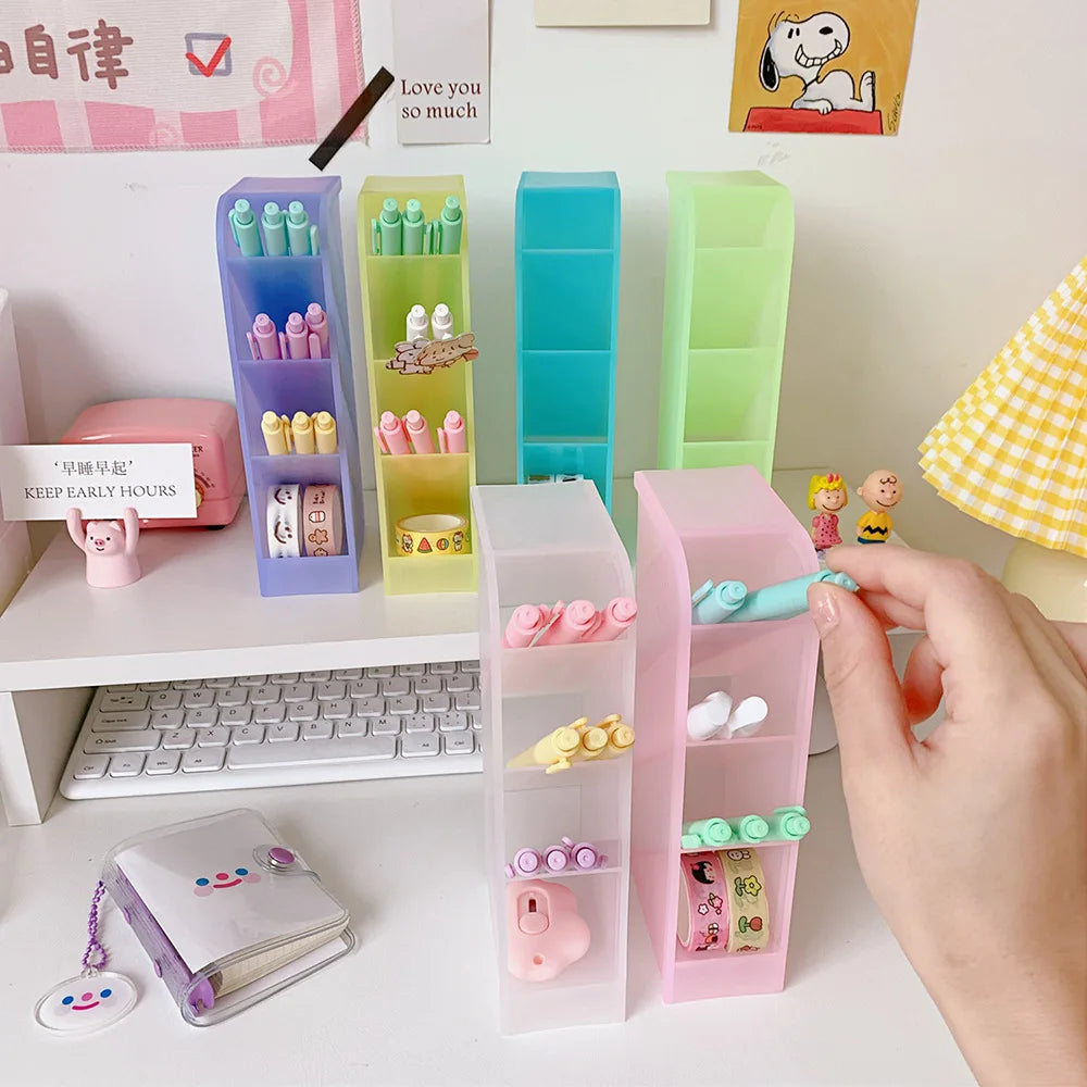 Candy Color 4 Grid Desktop Pen Holder Kawaii Small Big Size Makeup Brushes Lipstick Pens Storage Organizer School Stationery
