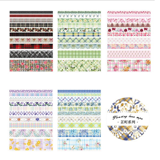 10 Roll/Box Flower Washi Tape Grid Series Masking Tape Decortative Stickers Album Diary Decoration Phone Case Cup