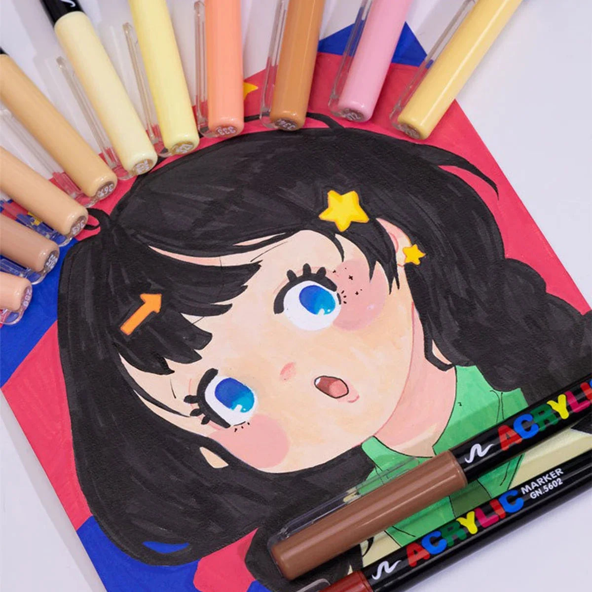 Guana 12/24 Colors Acrylic Marker Skin Color Set Water-Based Nylon Soft Brush Waterproof Skin Color Character Painting