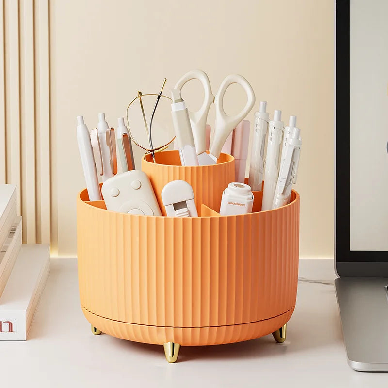 360° Rotating Pen Holder Desk Stationary Organizer Box 5 Slot Pink Office Kawaii Storage for Desktop Organizers Office Supplies