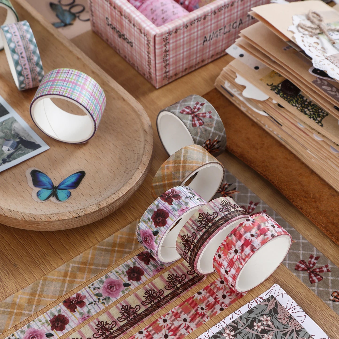 10 Roll/Box Flower Washi Tape Grid Series Masking Tape Decortative Stickers Album Diary Decoration Phone Case Cup
