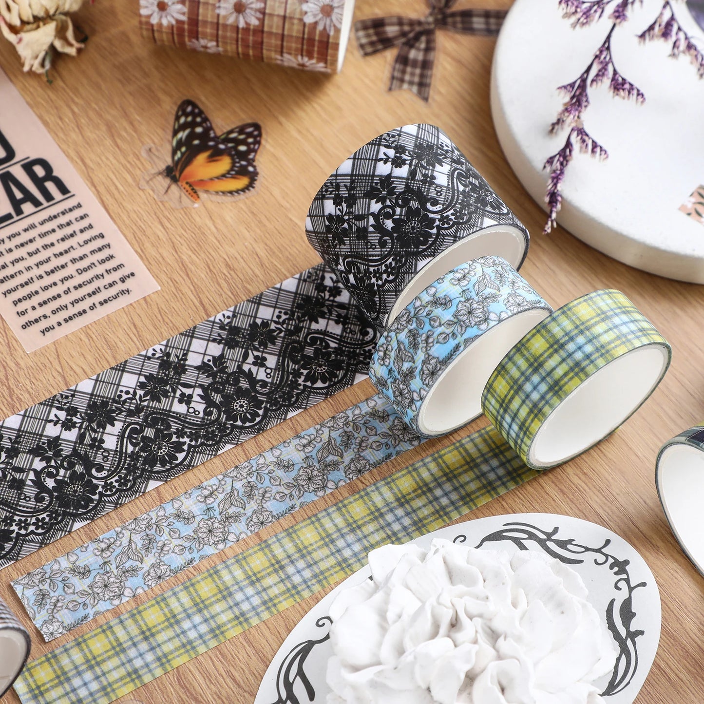 10 Roll/Box Flower Washi Tape Grid Series Masking Tape Decortative Stickers Album Diary Decoration Phone Case Cup