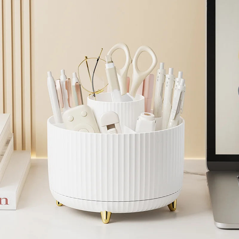 360° Rotating Pen Holder Desk Stationary Organizer Box 5 Slot Pink Office Kawaii Storage for Desktop Organizers Office Supplies
