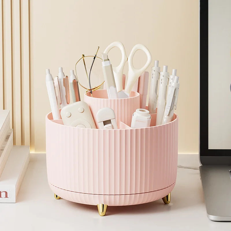 360° Rotating Pen Holder Desk Stationary Organizer Box 5 Slot Pink Office Kawaii Storage for Desktop Organizers Office Supplies