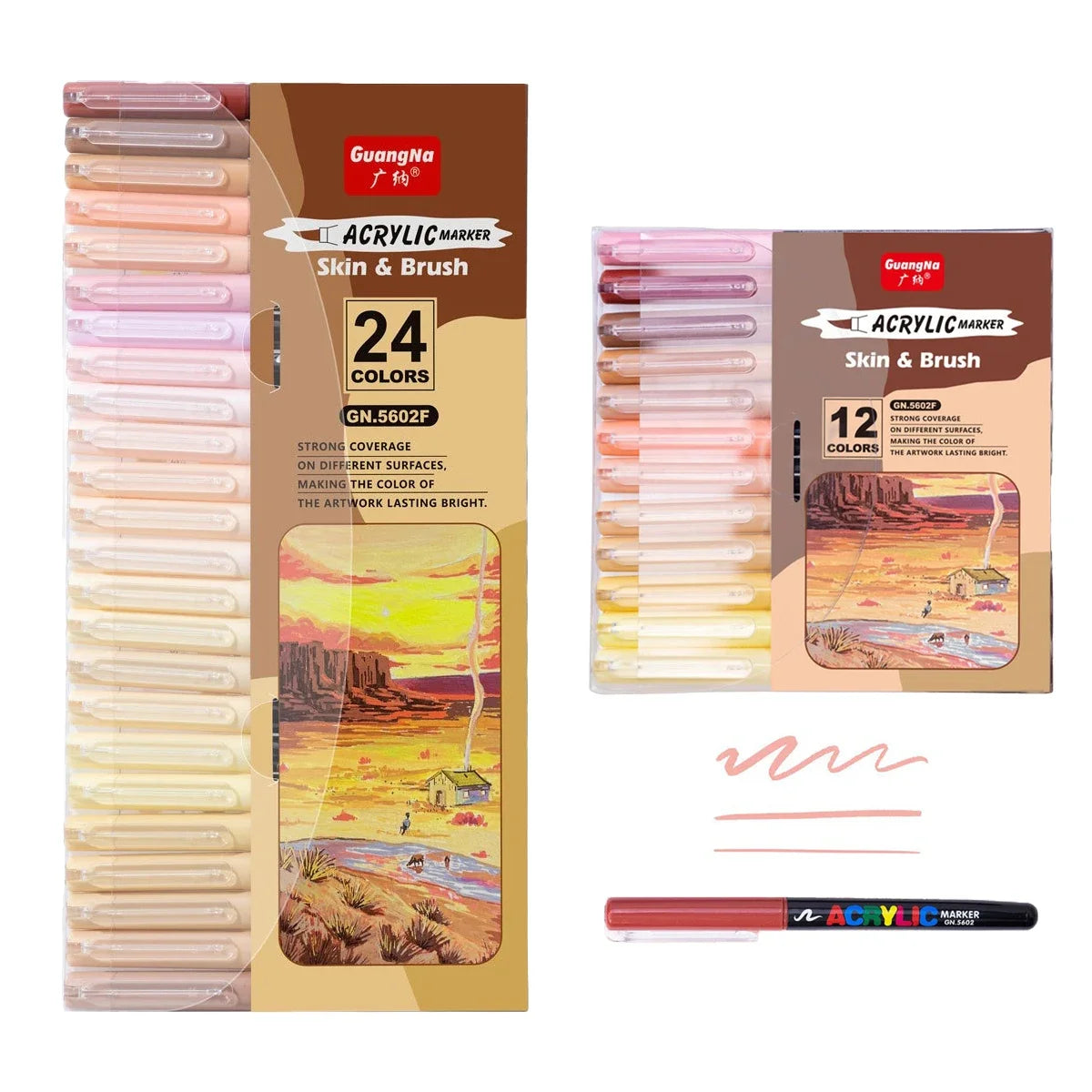 Guana 12/24 Colors Acrylic Marker Skin Color Set Water-Based Nylon Soft Brush Waterproof Skin Color Character Painting