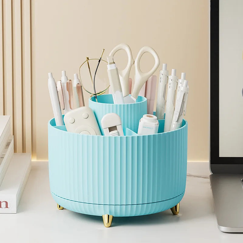 360° Rotating Pen Holder Desk Stationary Organizer Box 5 Slot Pink Office Kawaii Storage for Desktop Organizers Office Supplies
