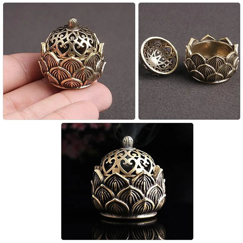 Brûleur d’Encens Lotus – Style Bouddhiste en Alliage Cuivré, Déco Maison & Bureau