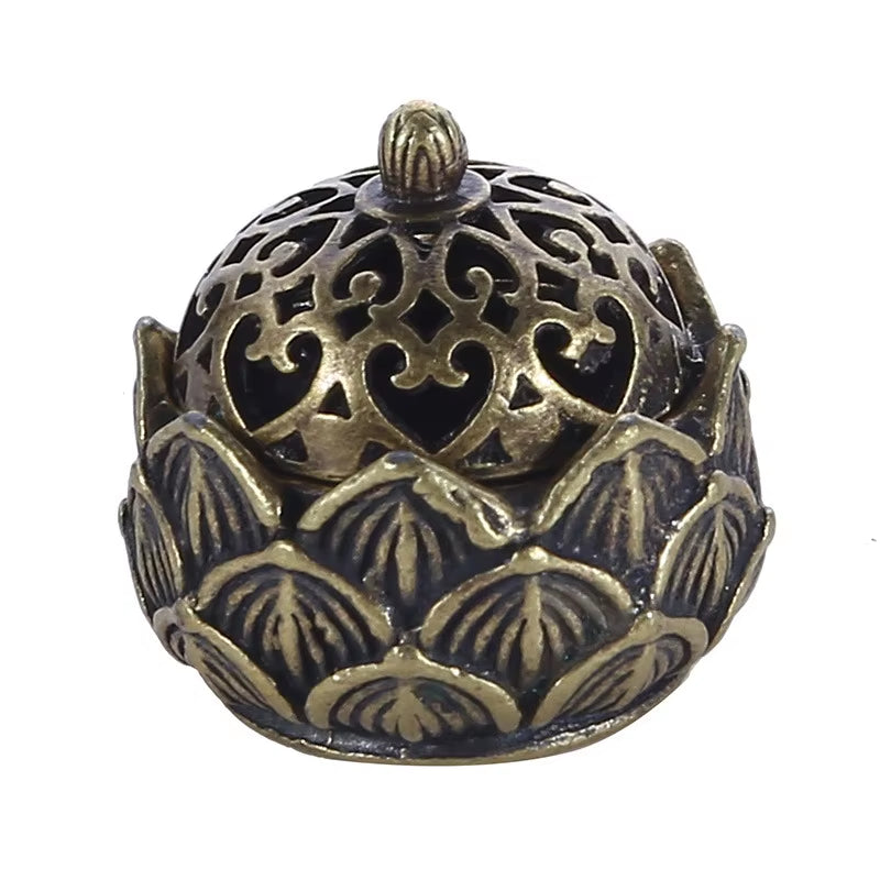 Brûleur d’Encens Lotus – Style Bouddhiste en Alliage Cuivré, Déco Maison & Bureau