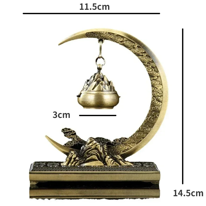 Brûleur d’Encens Lune & Gourde – Support Suspendu en Laiton, Déco Zen Chinoise