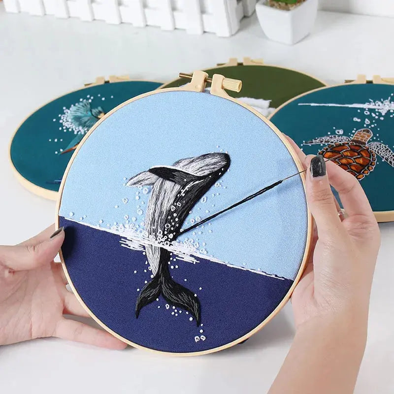 Kit Broderie Côtière – Animaux Marins (Tortue & Oiseau) pour Débutants et Adultes