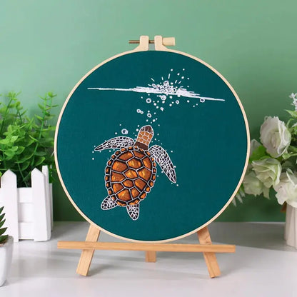 Kit Broderie Côtière – Animaux Marins (Tortue & Oiseau) pour Débutants et Adultes