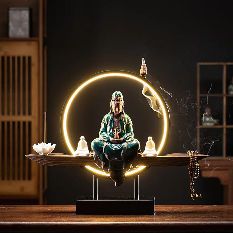 Statue Guanyin & Brûleur d’Encens à Reflux