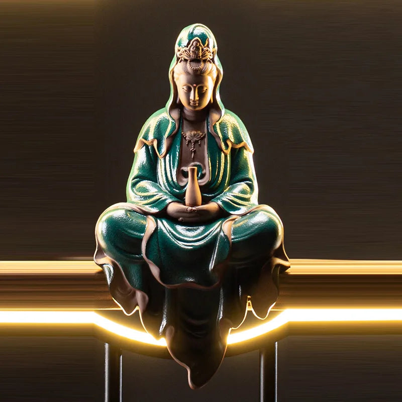 Statue Guanyin & Brûleur d’Encens à Reflux