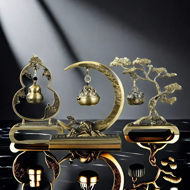 Brûleur d’Encens Lune & Gourde – Support Suspendu en Laiton, Déco Zen Chinoise