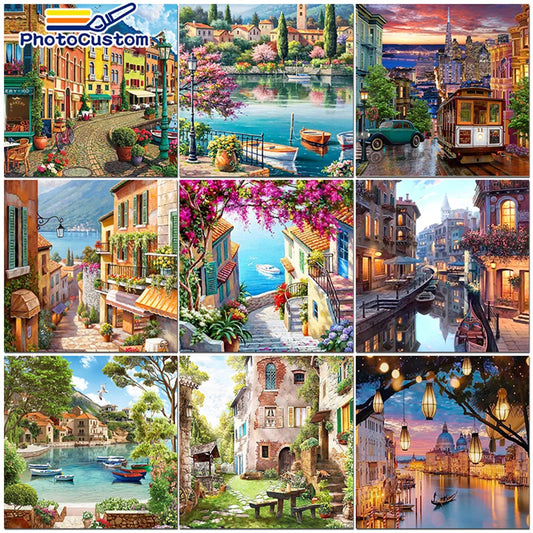 Paint by Numbers Pictures for Adults on Canvas City Landscpae Coloring Drawing Oil Paintings by Number Home Decor