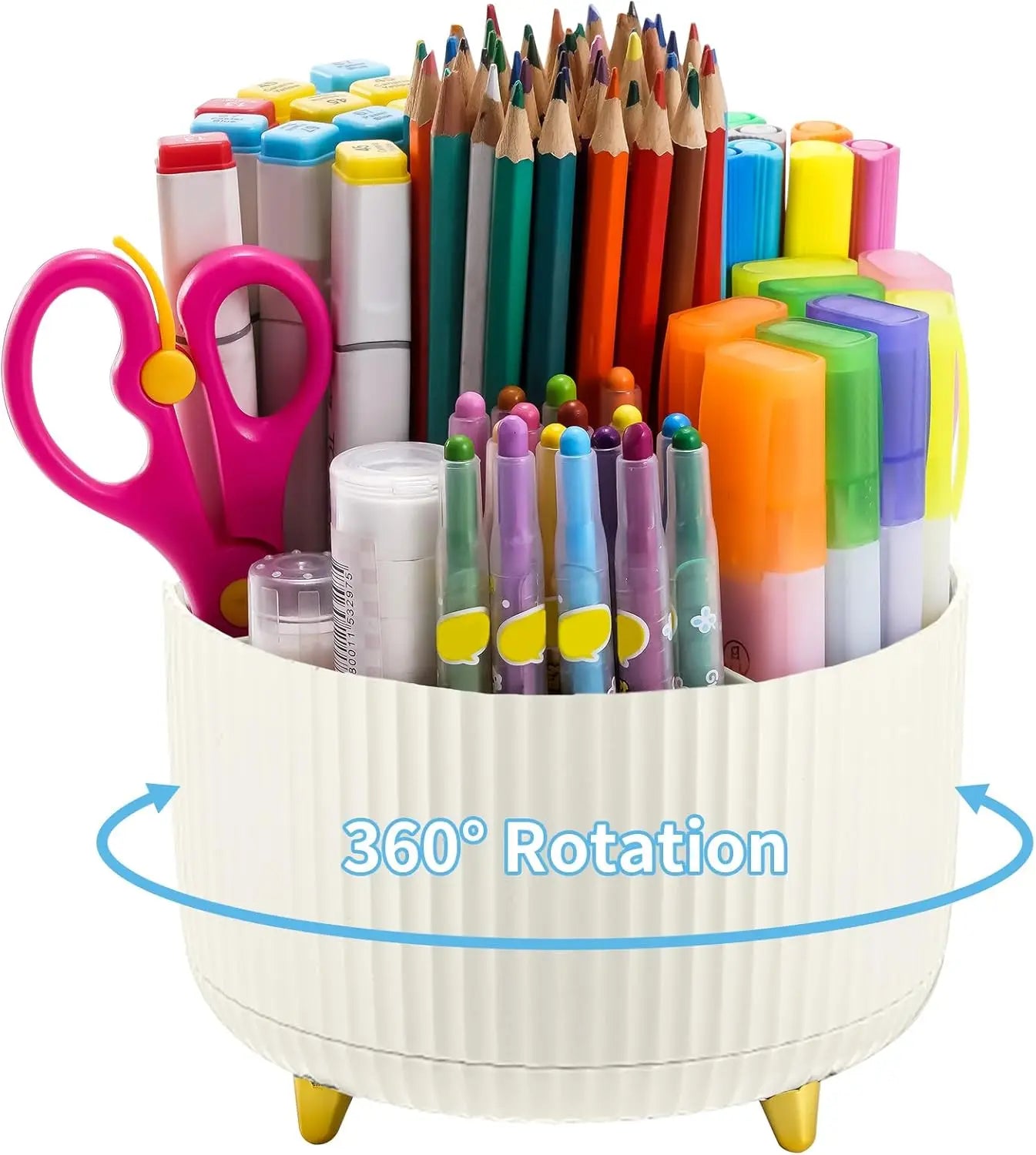 Desk Organizer, 360-Degree Rotating Pen Holder for Desk with 5 Compartments Pencil Organizer, Storage Box Caddy for Office, Home