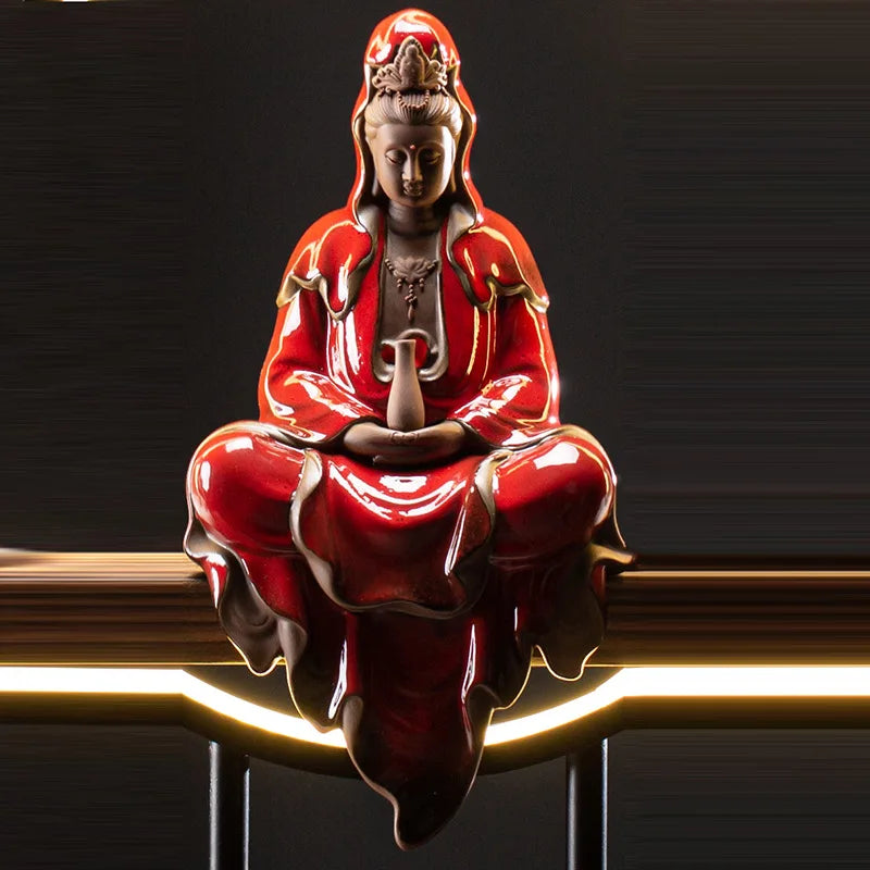 Statue Guanyin & Brûleur d’Encens à Reflux