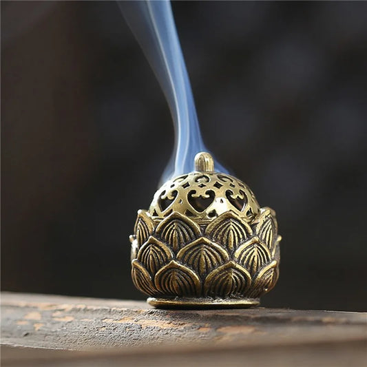 Brûleur d’Encens Lotus – Style Bouddhiste en Alliage Cuivré, Déco Maison & Bureau