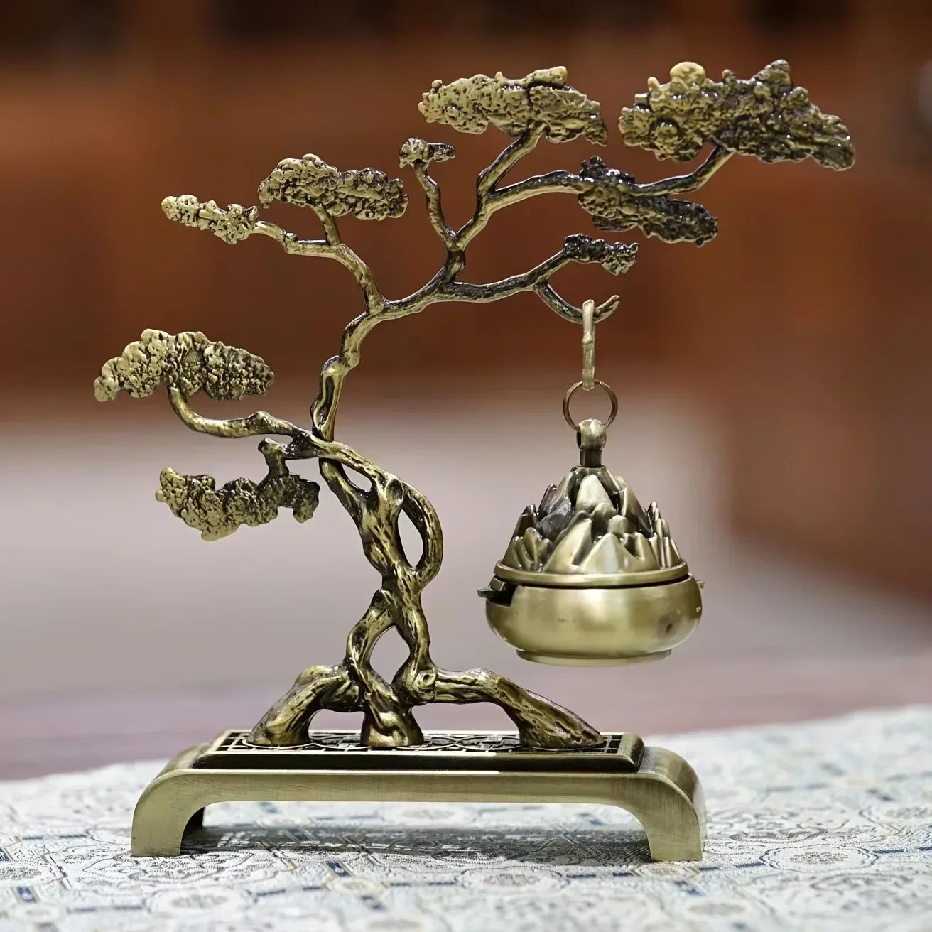 Brûleur d’Encens Lune & Gourde – Support Suspendu en Laiton, Déco Zen Chinoise