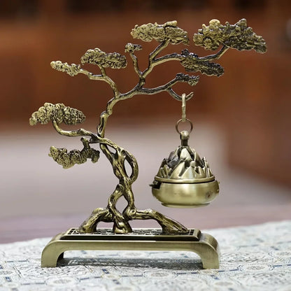 Brûleur d’Encens Lune & Gourde – Support Suspendu en Laiton, Déco Zen Chinoise