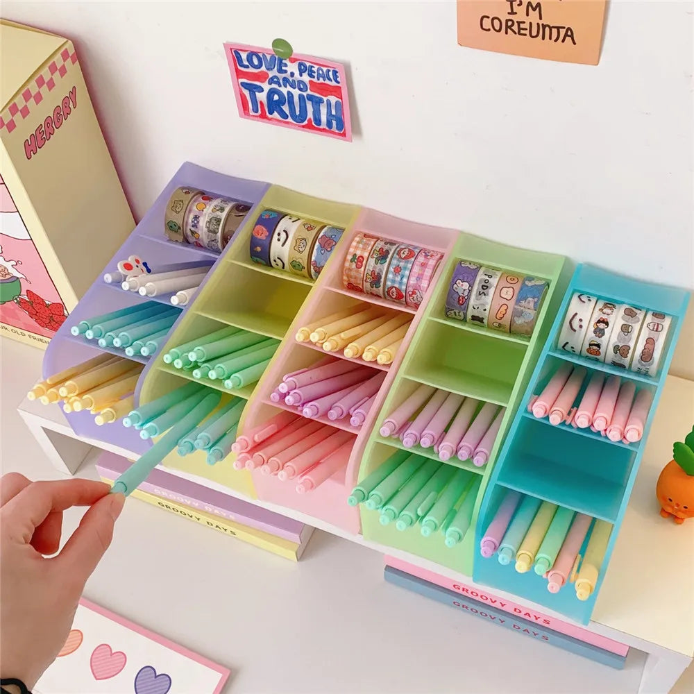 Candy Color 4 Grid Desktop Pen Holder Kawaii Small Big Size Makeup Brushes Lipstick Pens Storage Organizer School Stationery