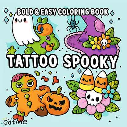 Livre de Coloriage Spooky pour Adultes et Adolescents – Dessins de Fantômes, Sorcières et Tatouages Mignons