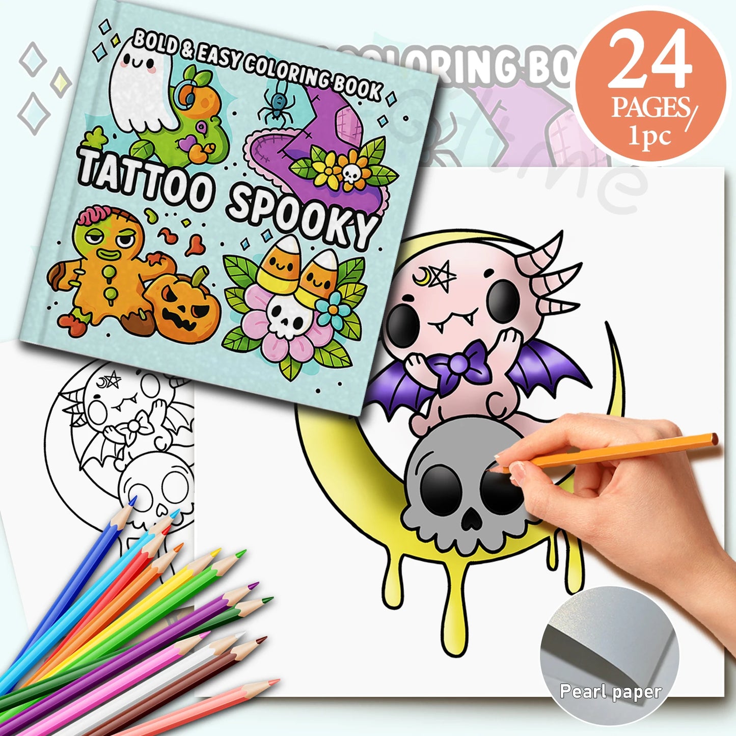 Livre de Coloriage Spooky pour Adultes et Adolescents – Dessins de Fantômes, Sorcières et Tatouages Mignons