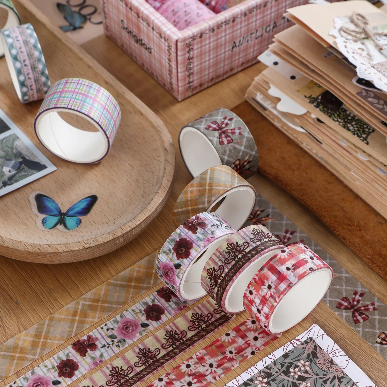 10 Roll/Box Flower Washi Tape Grid Series Masking Tape Decortative Stickers Album Diary Decoration Phone Case Cup