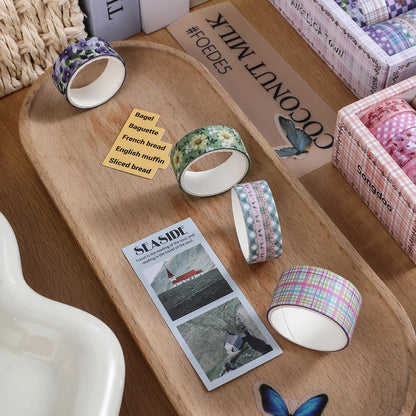 10 Roll/Box Flower Washi Tape Grid Series Masking Tape Decortative Stickers Album Diary Decoration Phone Case Cup