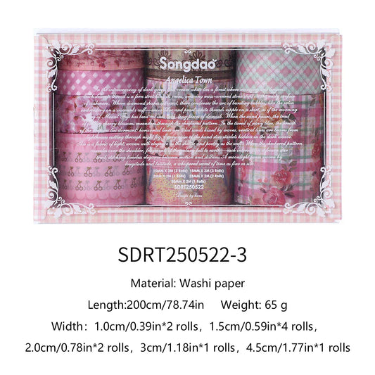 10 Roll/Box Flower Washi Tape Grid Series Masking Tape Decortative Stickers Album Diary Decoration Phone Case Cup