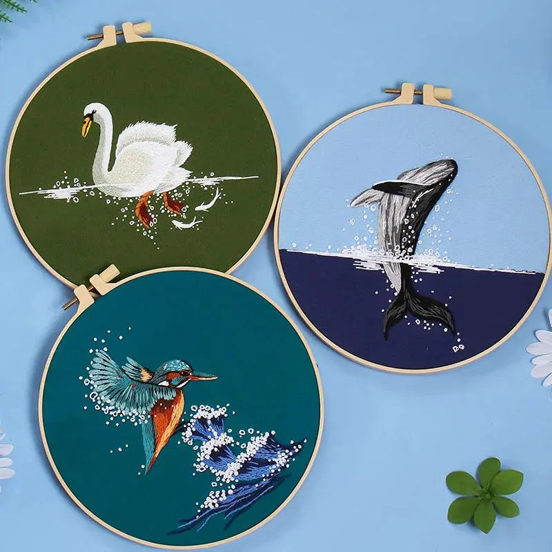 Kit Broderie Côtière – Animaux Marins (Tortue & Oiseau) pour Débutants et Adultes