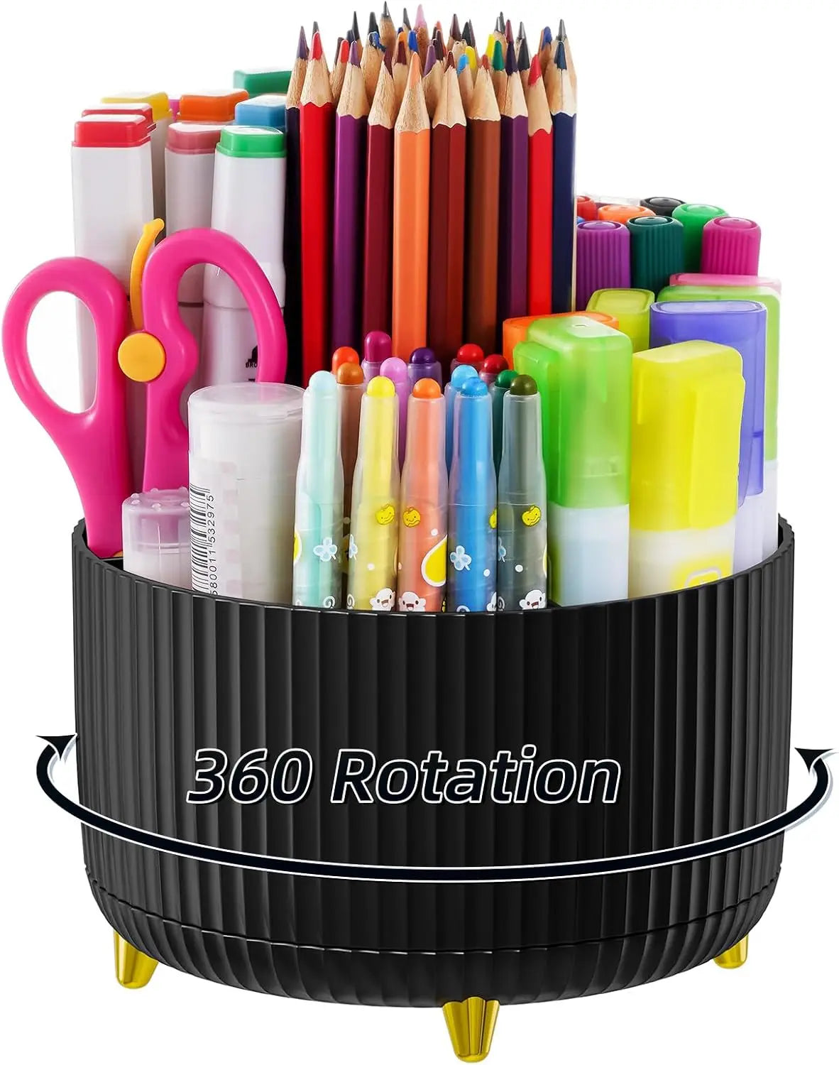 Desk Organizer, 360-Degree Rotating Pen Holder for Desk with 5 Compartments Pencil Organizer, Storage Box Caddy for Office, Home