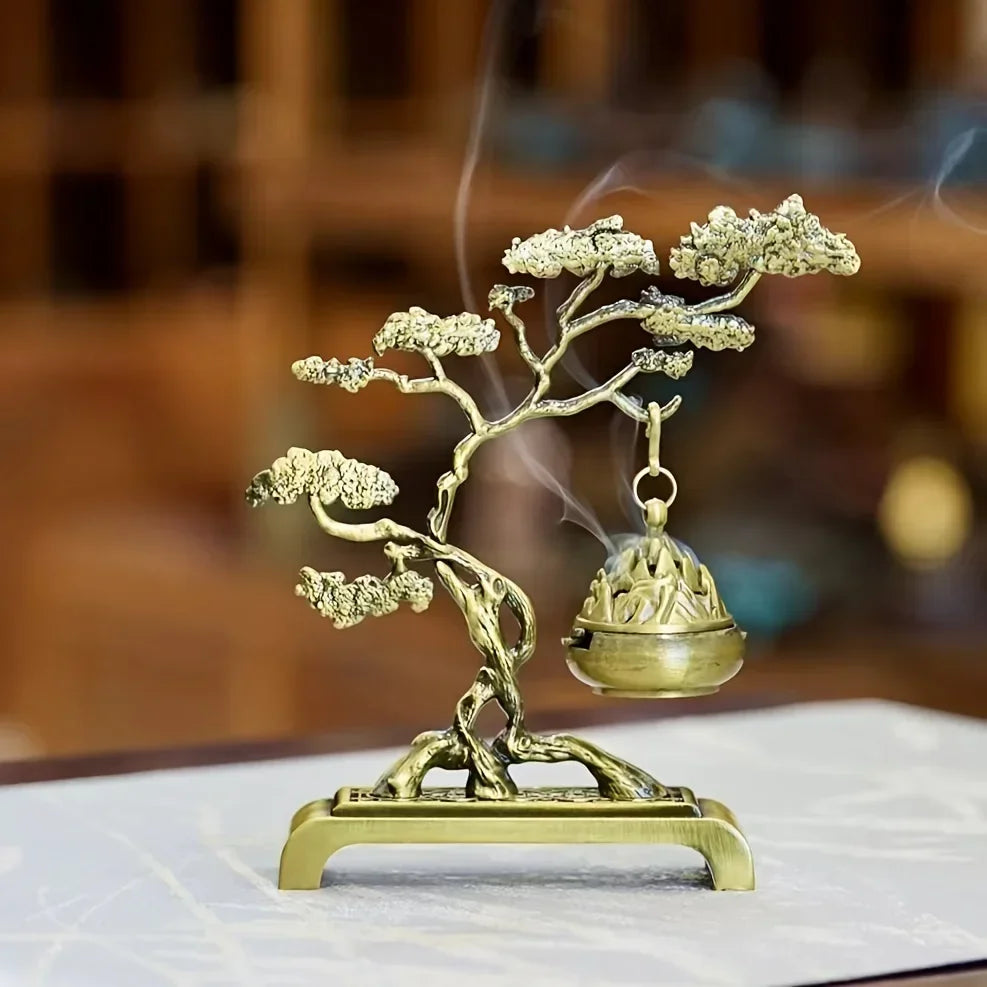 Brûleur d’Encens Lune & Gourde – Support Suspendu en Laiton, Déco Zen Chinoise